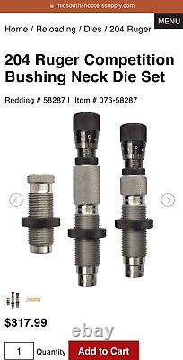 REDDING 204 Ruger Deluxe Competition Bushing Neck Sizing 3 Die Set 58287